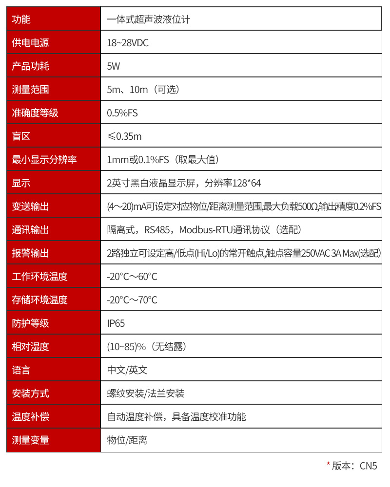 超聲波液位計(jì)參數(shù)